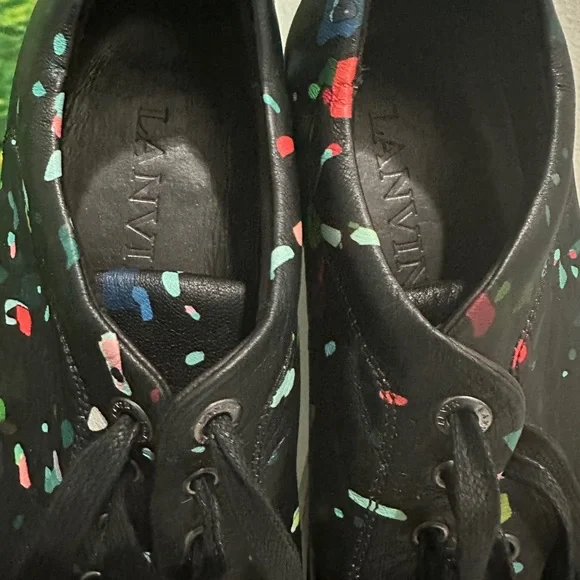 LANVIN black confetti splatter paint mens 6